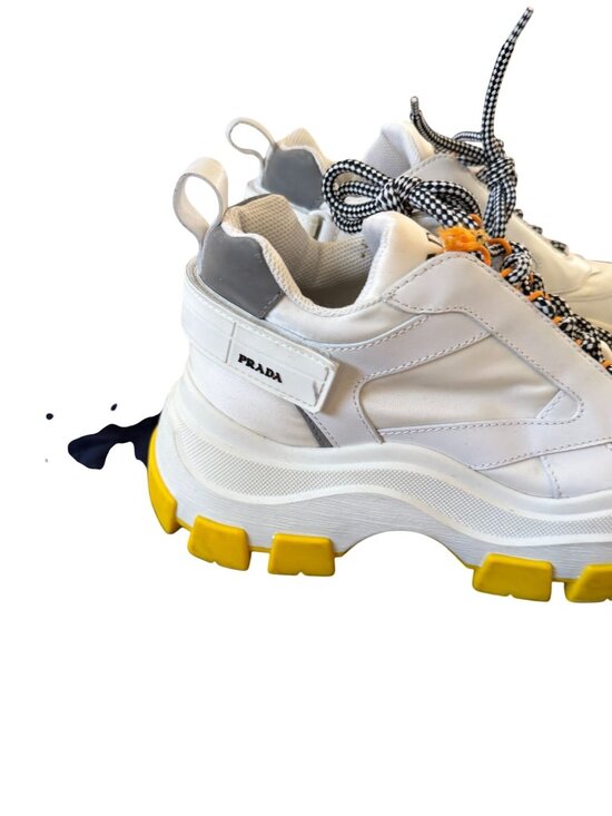 PRADA Men’s Pegasus White Yellow Leather Sneakers Size US 7 main image 6